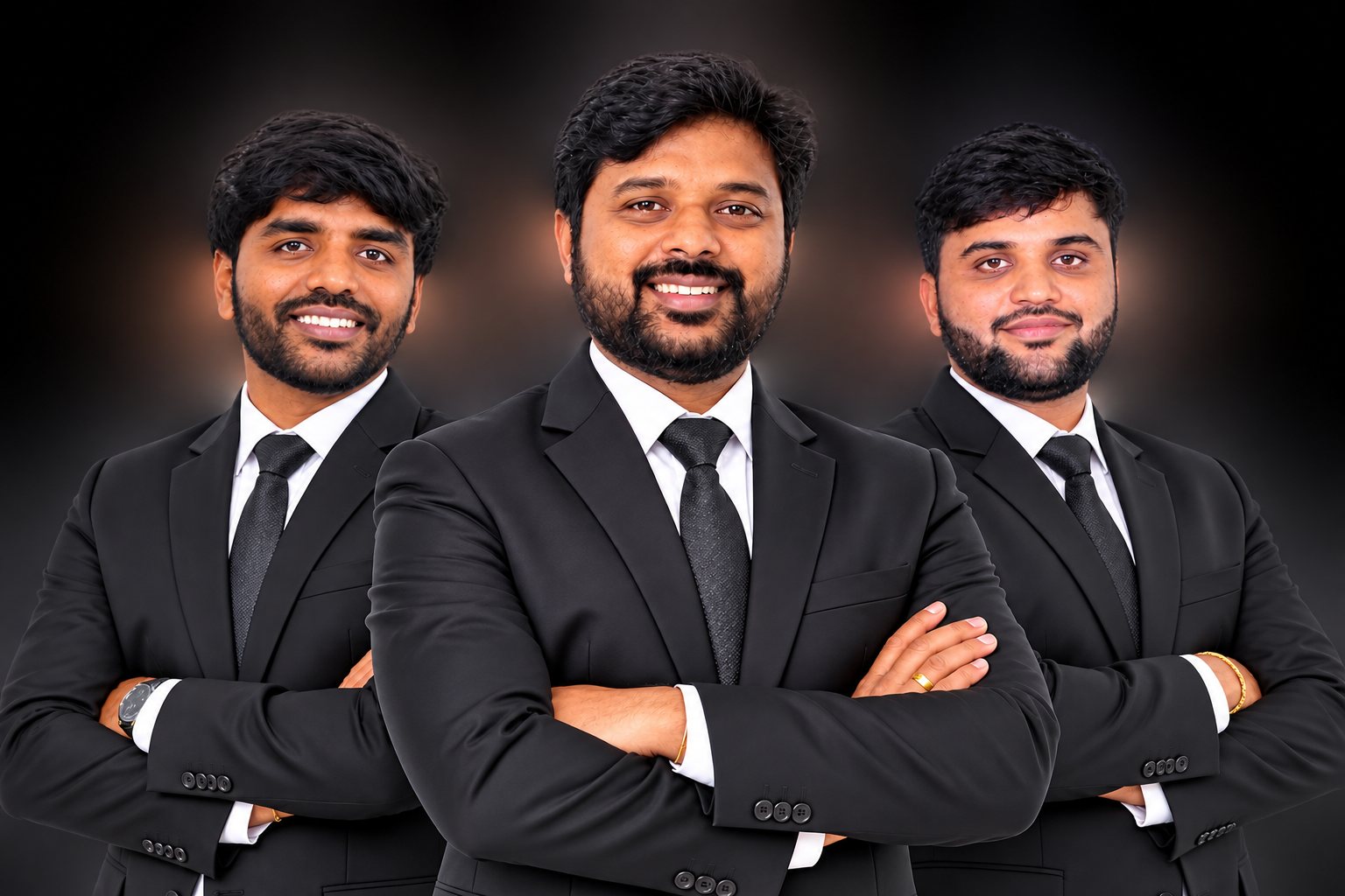 CA Ravi Jammu in the centre, with two members of the firm's team behind him